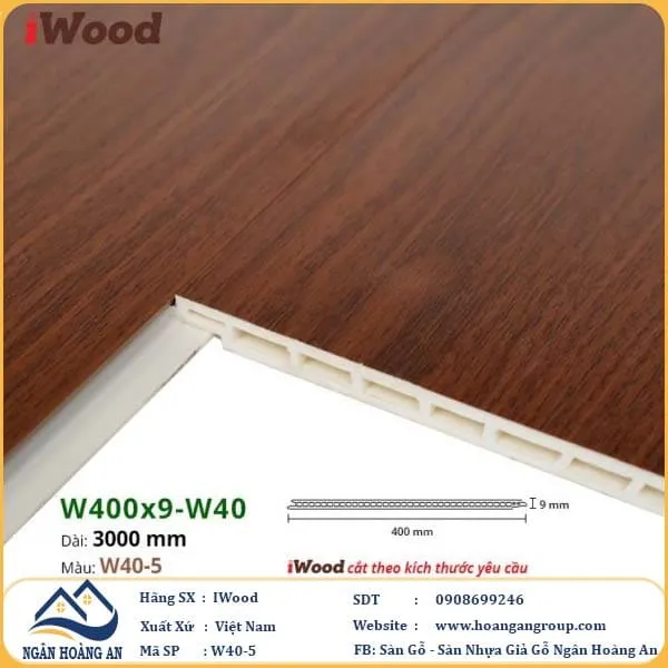 Tấm Nhựa Ốp Tường Ốp Trần Nano Giả Gỗ Iwood W40-5